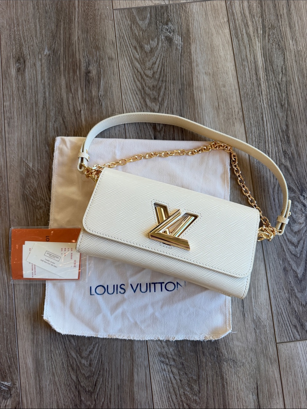 White Epi Leather Chain Shoulder Bag with Gold Hardware